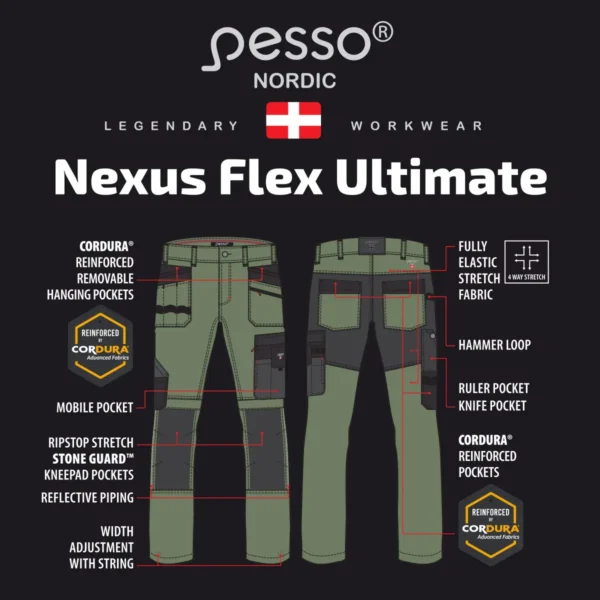 Darbo kelnės Pesso Nexus Flexpro185, KD185_OG | darborubai.lt