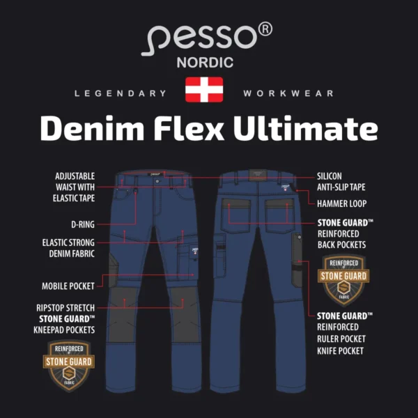 Darbo kelnės Pesso Denim Flex Ultimate Strech 155, mėlynos | darborubai.lt