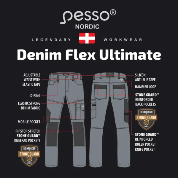 Darbo kelnės Pesso Denim Flex Ultimate Strech 155, pilkos | darborubai.lt