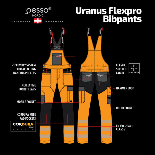 Workwear bibpants Pesso Uranus Flexpro DP135OR, orange